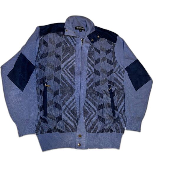 Stacy Adams Mens Cable Knit Blue Front Sweater Geo Pattern Womens Designer - Picture 2 of 4